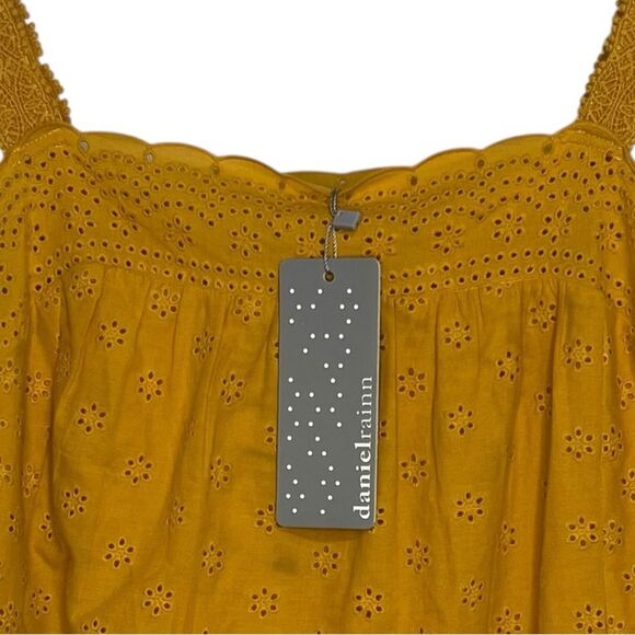 Daniel Rainn Eyelet Babydoll Top Womens Large Gold Yellow Tank Pullover Blouse - Picture 5 of 10